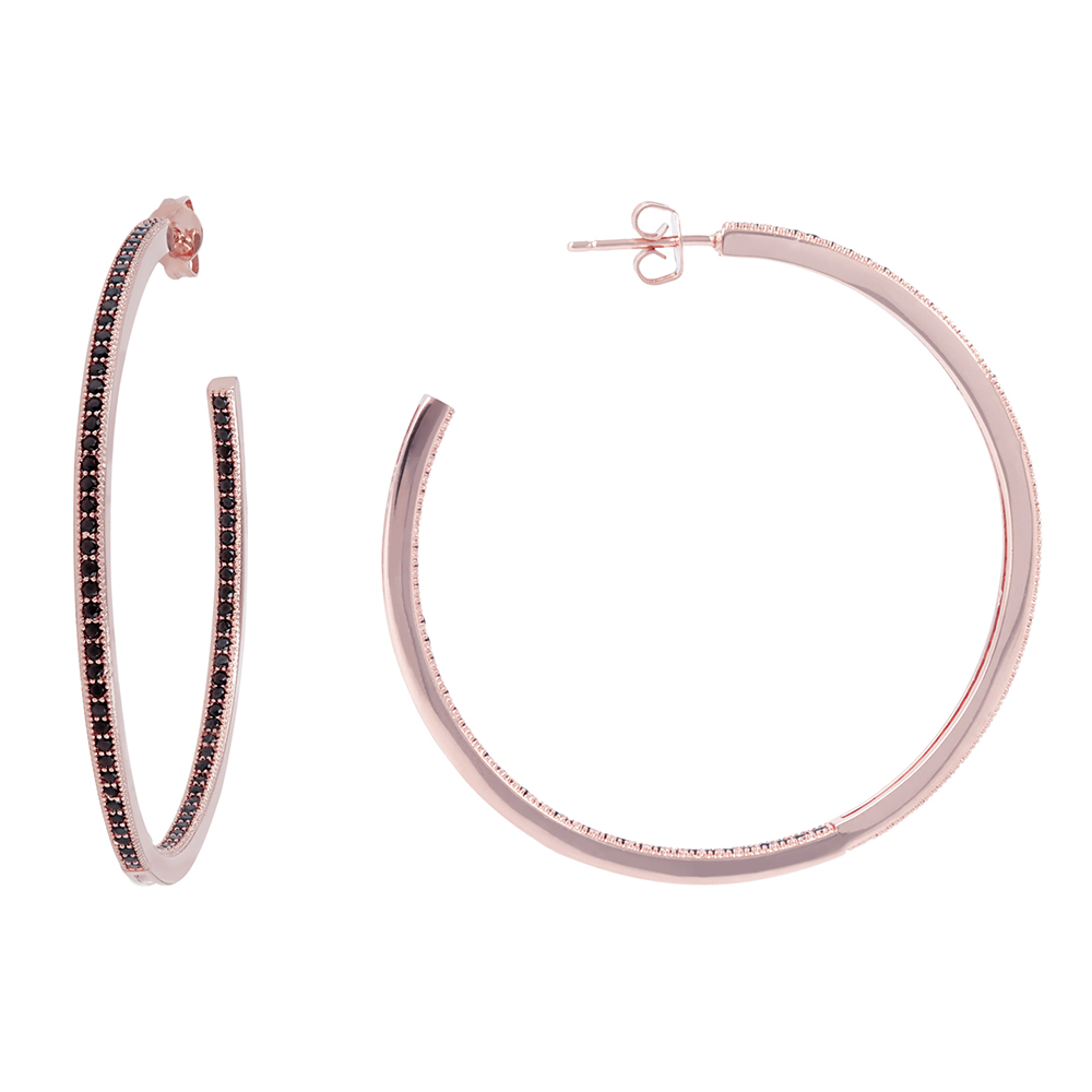 Bronzallure orecchini cerchio pavè WSBZ00349B - Gioielleria Casavola di Noci - idee regalo compleanno migliore amica - color oro rosa con zirconi neri