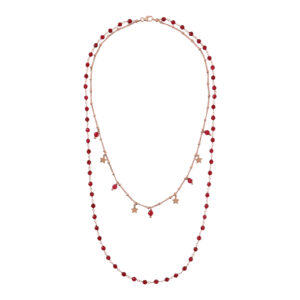 Collana rosario multifilo Bronzallure WSBZ01794WA - Gioielleria Casavola di Noci - idee regalo compleanno ragazza 20 anni - golden rosè con pietre rosse e stelline