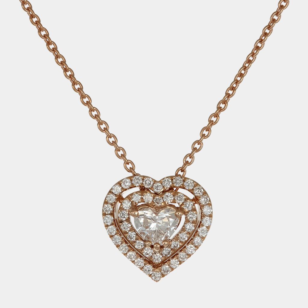 Collana diamante cuore con pavé Rosé Prestige - Gioielleria Casavola di Noci - gioiello in oro rosa 18 carati - idee regalo romantiche compleanno fidanzata