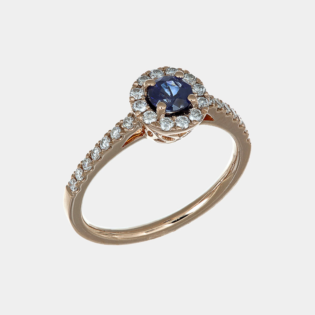 Anello zaffiro tondo 0.40 ct Prestige Rosé - Gioielleria Casavola di Noci - gioiello in oro rosa 18 carati con diamanti - idee regalo promessa di matrimonio - per lei