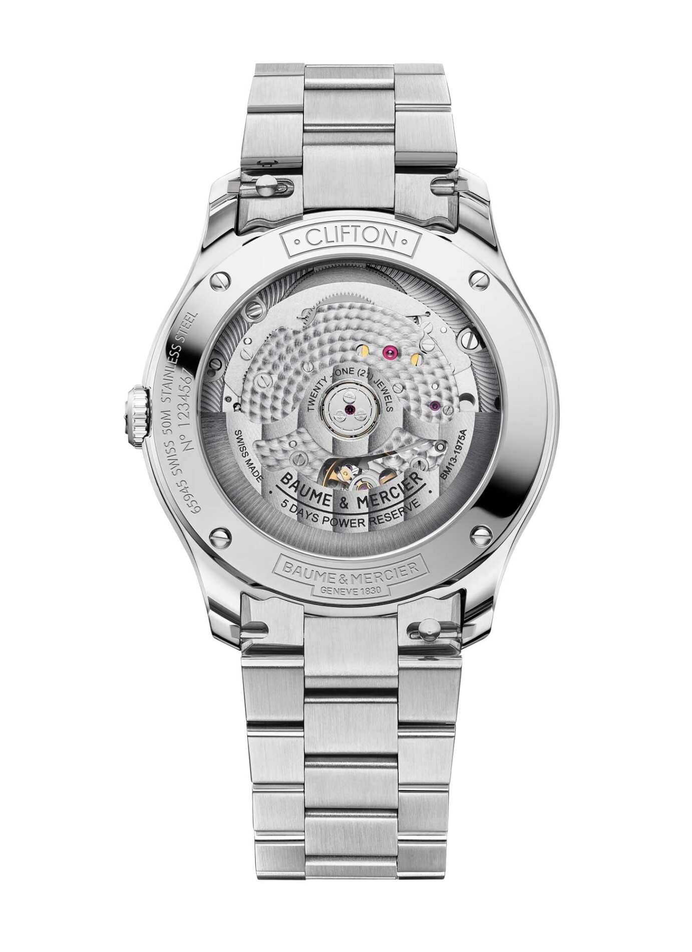 Baume et Mercier Clifton Baumatic M0A10793 - Gioielleria Casavola di Noci - orologio automatico svizzero con calibro di manifattura - fondello trasparente