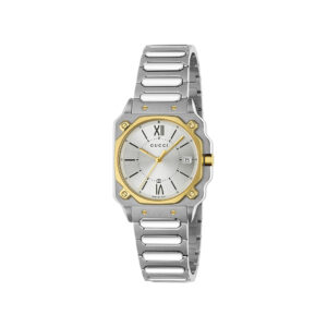 Gucci G-Flat YA166506 - Gioielleria Casavola di Noci - orologio svizzero unisex di forma ottagonale con ghiera placcata in oro 18 carati - quadrante argentato con indici romani