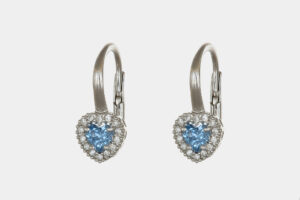 Orecchini cuore oro bianco monachella zirconi azzurri 7.0 mm - Gioielleria Casavola di Noci - idee regalo compleanno 18 anni ragazza