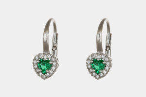 Orecchini cuore oro bianco monachella zirconi verdi 7.0 mm - Gioielleria Casavola di Noci - idee regalo compleanno 18 anni ragazza