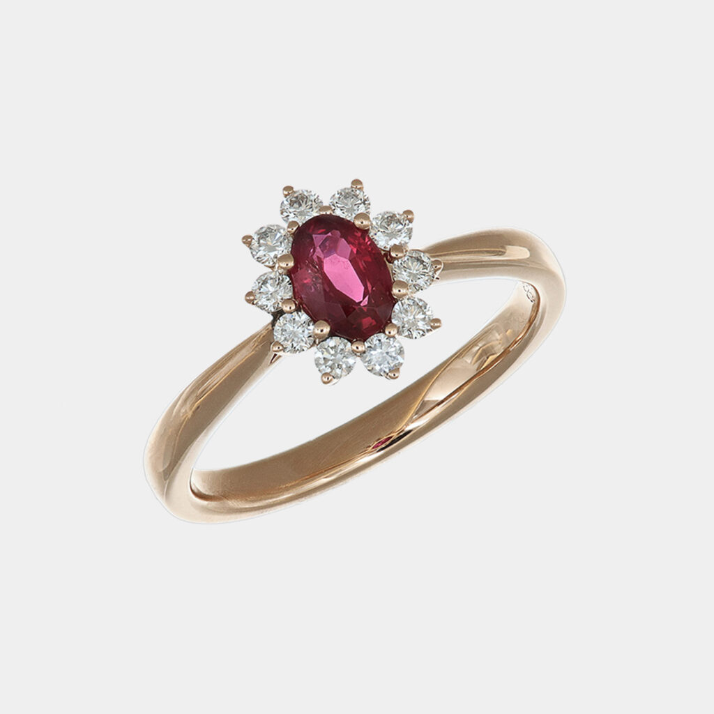 Anello rubino 0.50 ct Gerbera Nature Rosé - Gioielleria Casavola di Noci - gioiello in oro rosa 18 carati con diamanti - idee regalo per proposta di matrimonio romantica