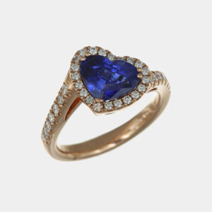 Anello zaffiro cuore Royal Blue Rosé Prestige - Gioielleria Casavola di Noci - gioiello in oro rosa 18 carati con diamanti - idee regalo per una proposta di matrimonio importante