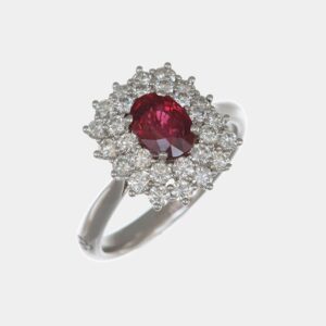 Anello oro bianco halo rubino 1.21 ct Prestige - Gioielleria Casavola di Noci - gioiello in oro bianco 18 carati con diamanti - idee regalo per proposta di matrimonio indimenticabile