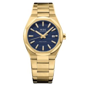 Mido Multifort 8 One Crown M055.507.33.041.00 - Gioielleria Casavola di Noci - orologio automatico svizzero con quadrante blu - ghiera ottagonale in acciaio INOX PVD color oro giallo