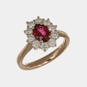 Anello rosetta rubino 1.07 ct Prestige Rosé - Gioielleria Casavola di Noci - gioiello in oro rosa con diamanti - idee regalo per donna che ha già tutto
