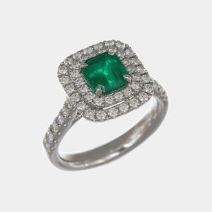 Anello double halo smeraldo 1.28 ct Prestige