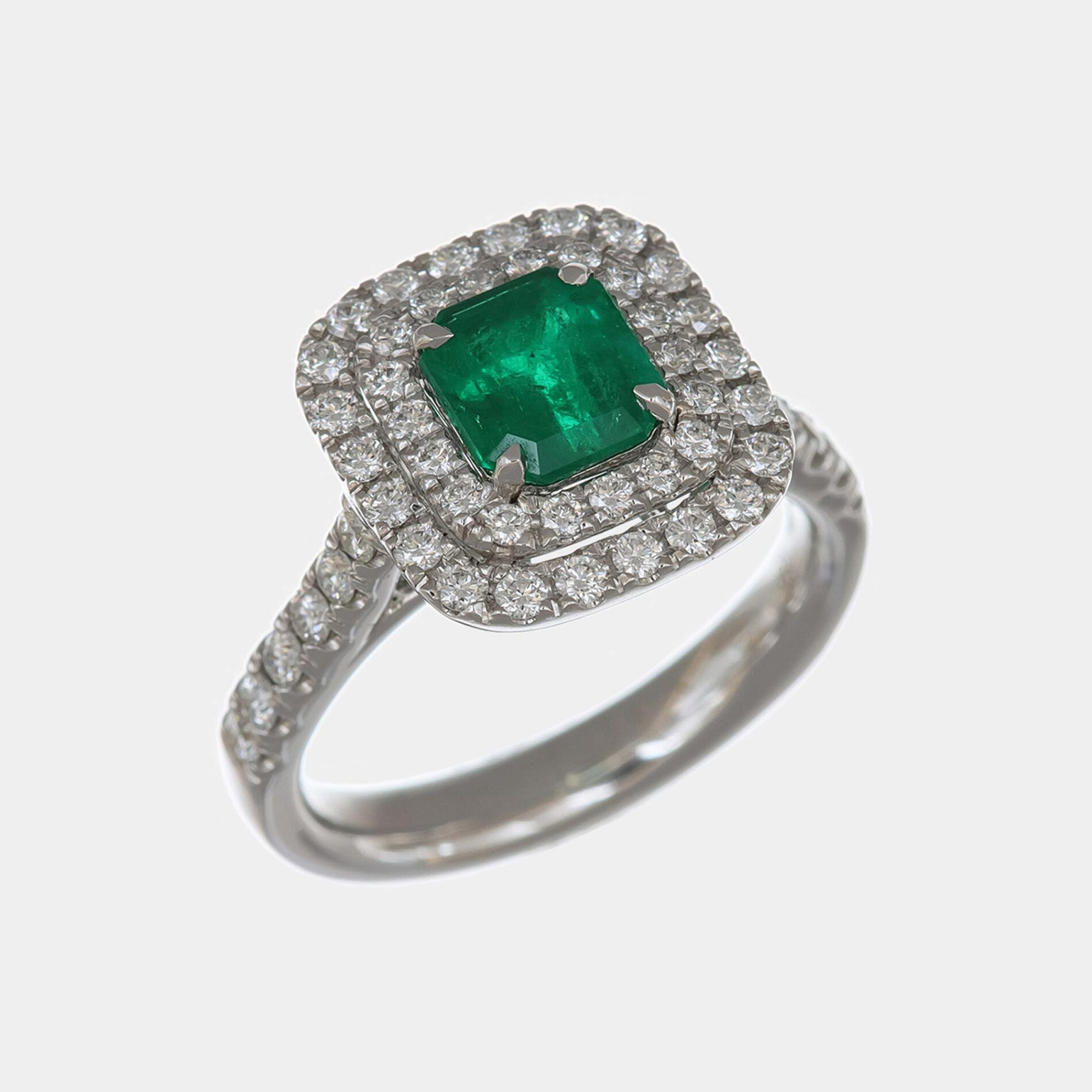 Anello double halo smeraldo 1.28 ct Prestige