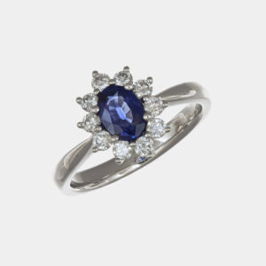 Anello zaffiro 0.73 ct. Sunflower Nature - Gioielleria Casavola di Noci - gioiello in oro bianco con diamanti - idee regalo compleanno moglie 50 anni
