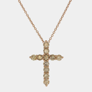 Collana Croce Fidelis diamanti brown rosé - Gioielleria Casavola di Noci - gioiello in oro rosa 18 carati - idee regalo cresima da uomo e da donna