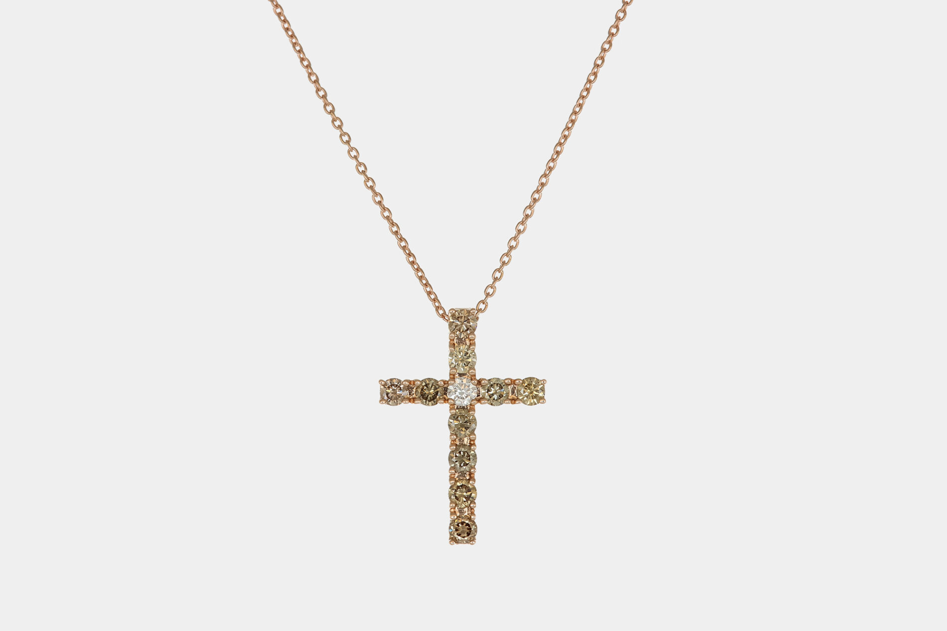 Collana croce diamanti brown Angelus base Rosé - Gioielleria Casavola di Noci - gioiello in oro rosa 18 carati - idee regalo per cresima adulti unisex