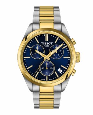 Tissot PR 100 Cronograph T150.417.22.041.00 - Gioielleria Casavola di Noci - cronografo svizzero al quarzo - cassa in acciaio INOX con ghiera color oro giallo - quadrante blu