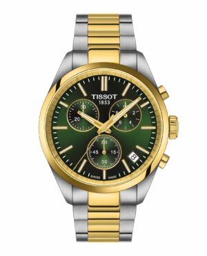 Tissot PR 100 Cronograph T150.417.22.091.00 - Gioielleria Casavola di Noci - cronografo svizzero al quarzo - cassa in acciaio INOX con ghiera color oro giallo - quadrante verde